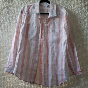 Lord & taylor white cream tan and peach stripe long sleeve button down large